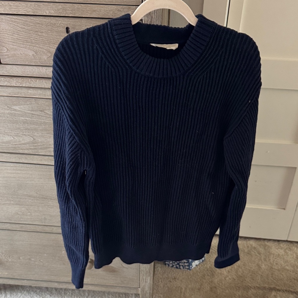 Everlane Crew Neck Sweater Navy Ribbed Size S